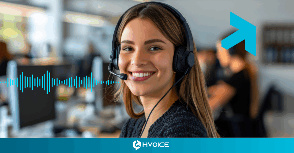 Integração entre discador e HVOICE mostrando eficiência operacional e inteligência de negócios com IA.