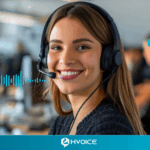 Integração entre discador e HVOICE mostrando eficiência operacional e inteligência de negócios com IA.