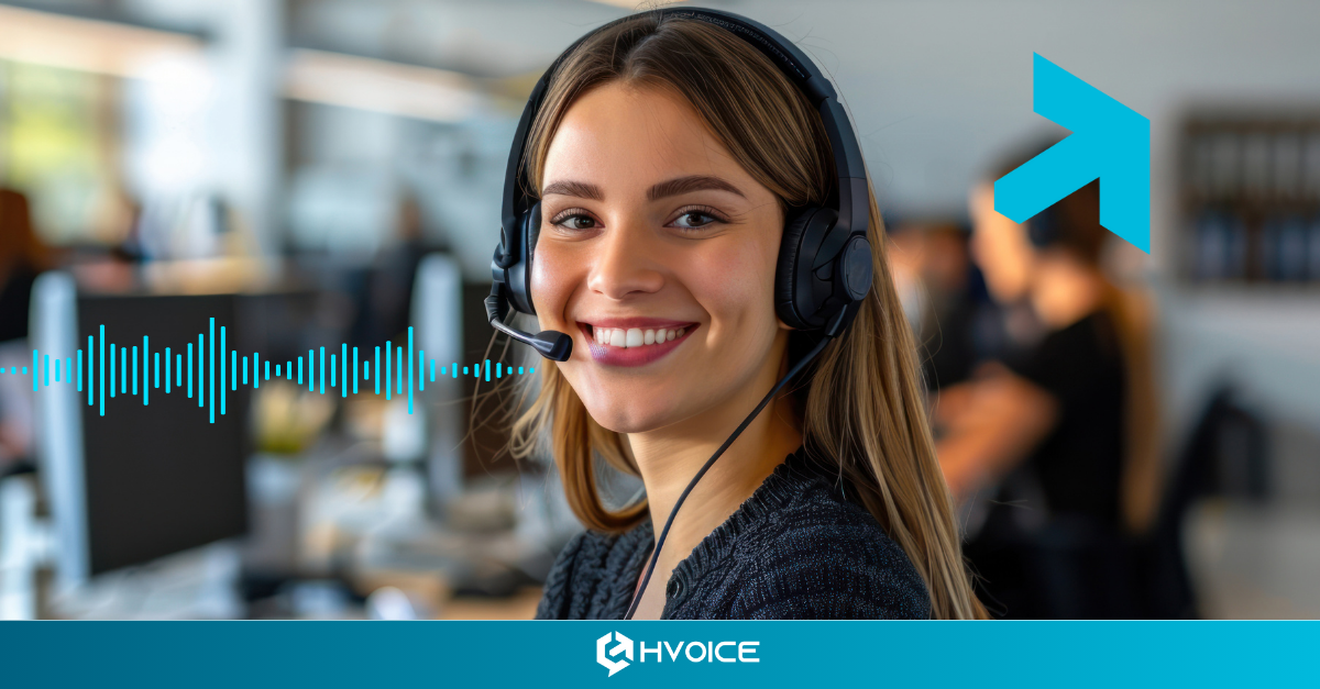 Integração entre discador e HVOICE mostrando eficiência operacional e inteligência de negócios com IA.